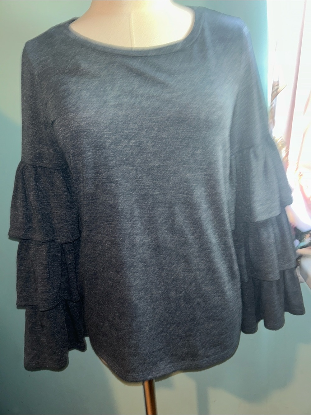 Talbots Dark Charcoal Gray Ruffle Sleeve Sweatshirt